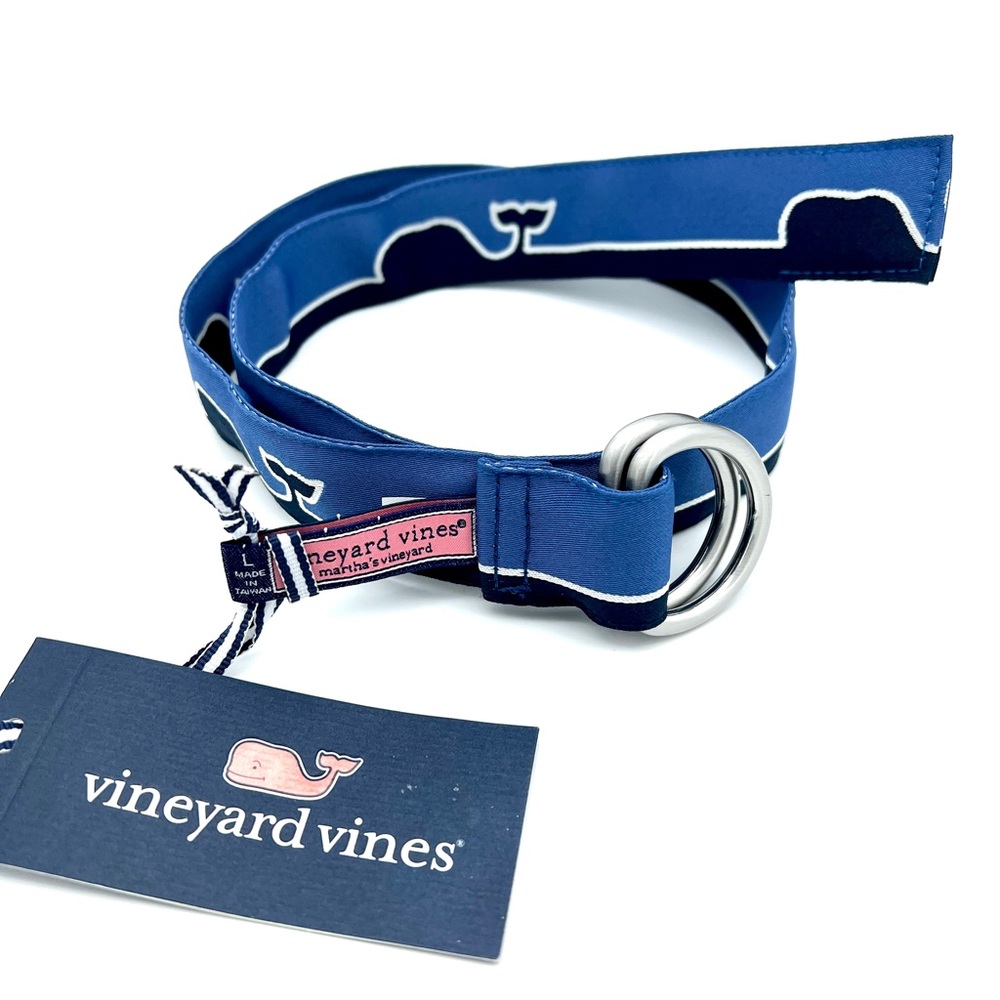 NWT VINEYARD VINES Size L Boy's Blue WHALE LINE D-Ring Belt